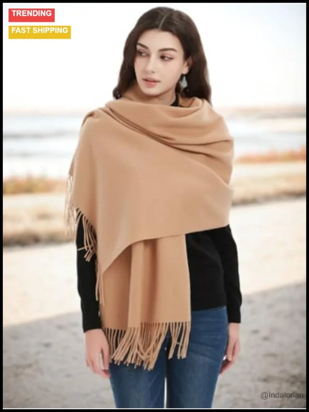 Novawo Wool Pashmina Shawl Wrap Winter Travel Blanket Scarf Women